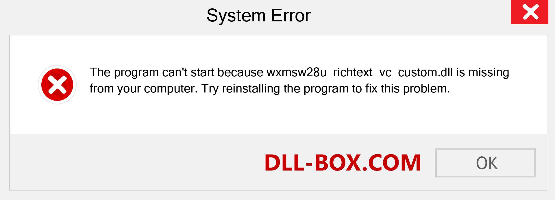  wxmsw28u_richtext_vc_custom.dll file is missing?. Download for Windows 7, 8, 10 - Fix  wxmsw28u_richtext_vc_custom dll Missing Error on Windows, photos, images